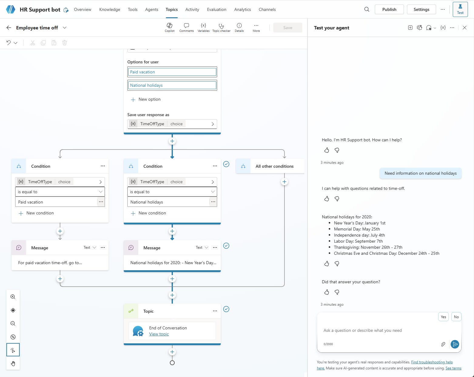 Screenshot of Copilot Studio.
