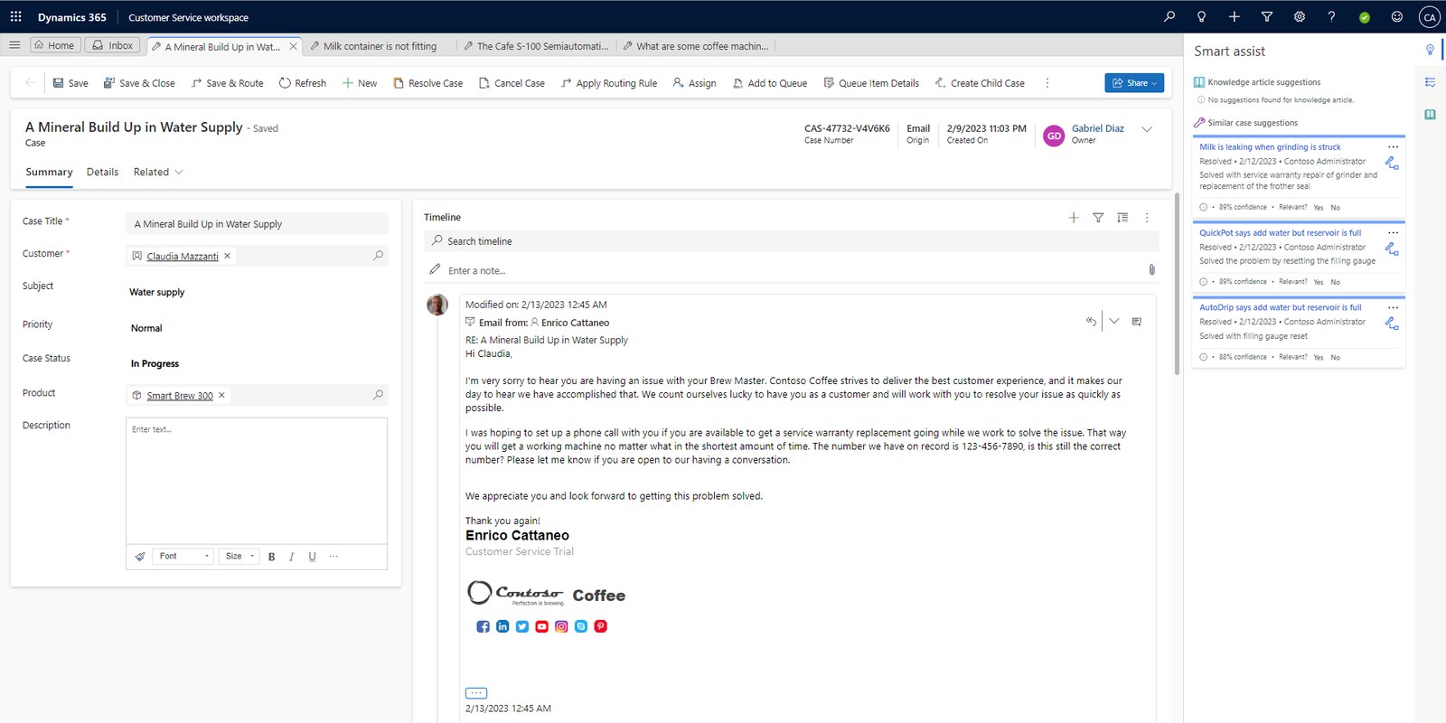 Screenshot of Dynamics 365 Customer Service.