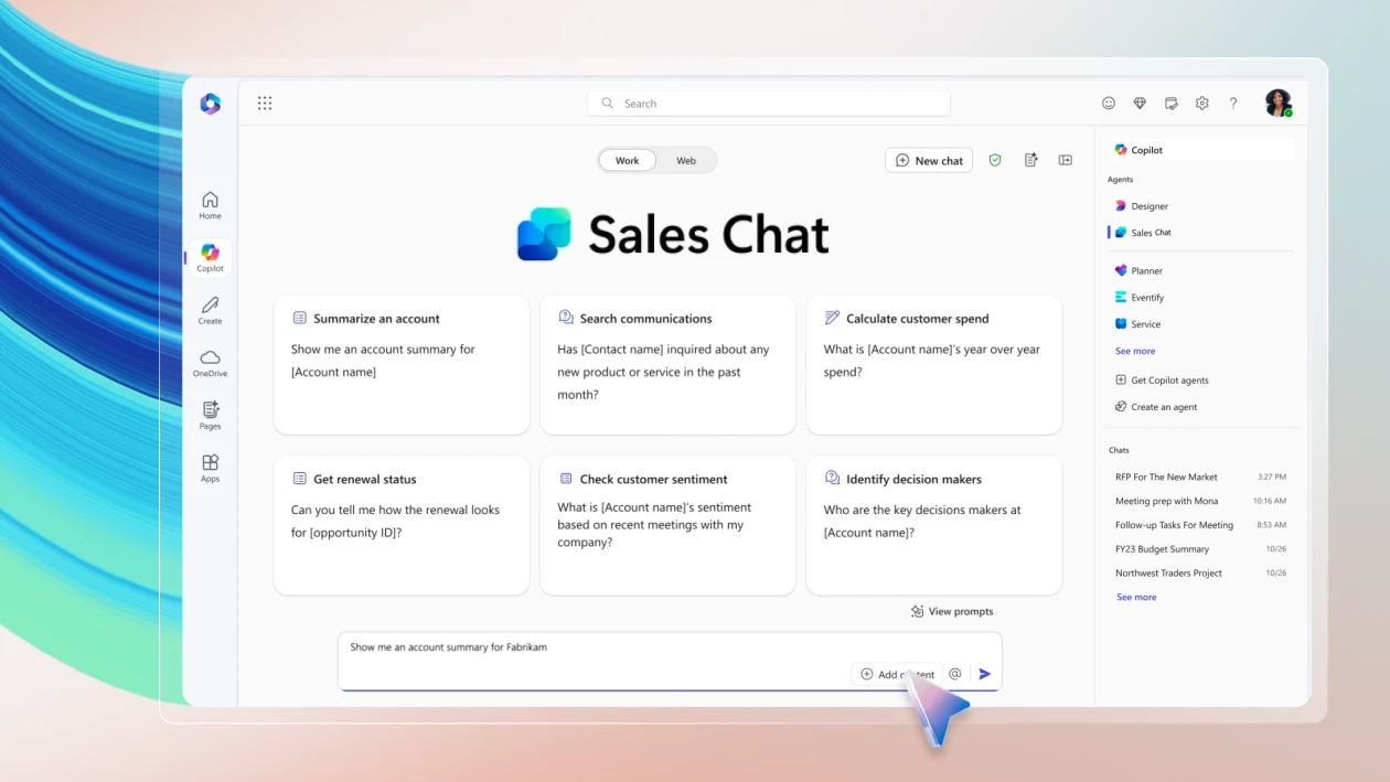 Screenshot of Microsoft 365 Copilot for Sales.